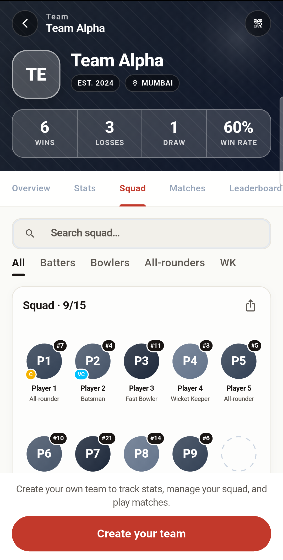 A real Cricspace app screen